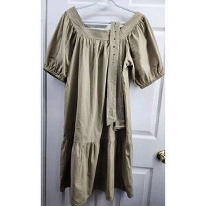 Dazy Tan Ruffle Hem Puff Sleeve Square Neck Belt Slze L